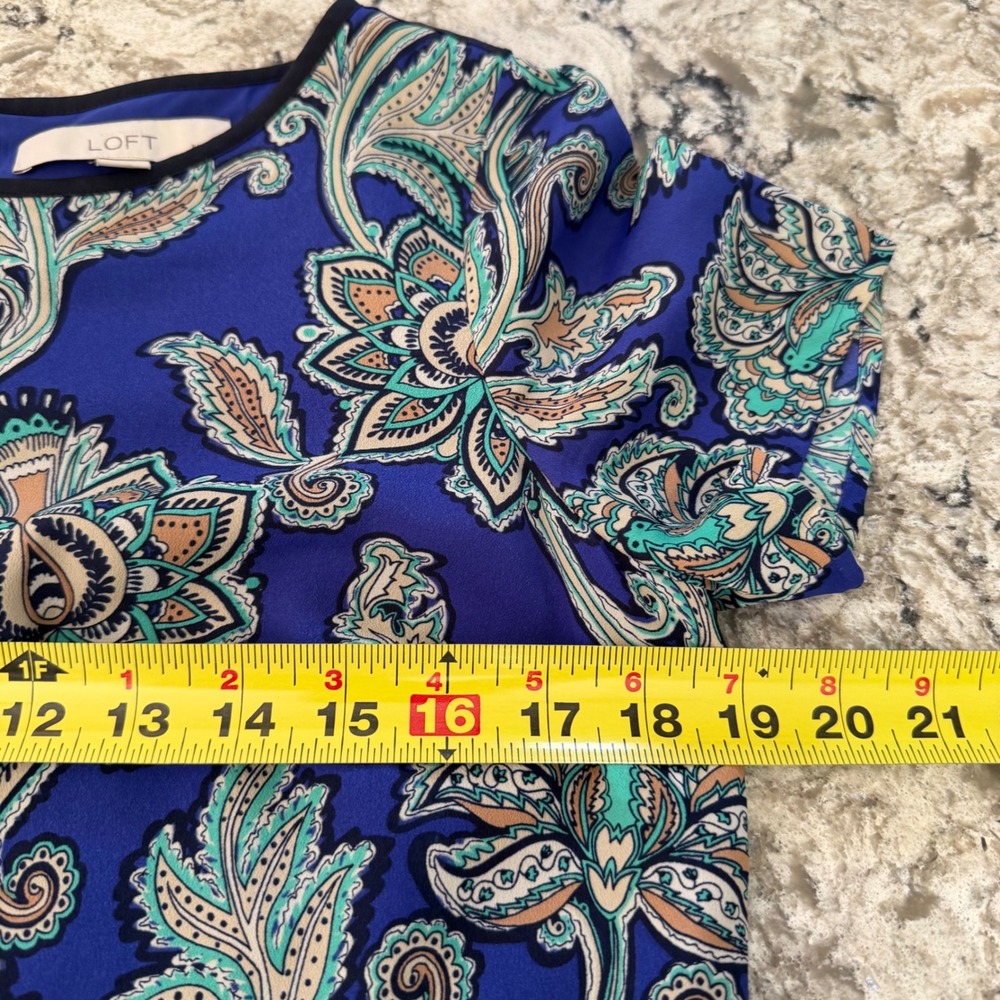 LOFT Shift Dress Short Sleeve Purple Paisley Floral Print Size 6P Petite - Picture 9 of 13